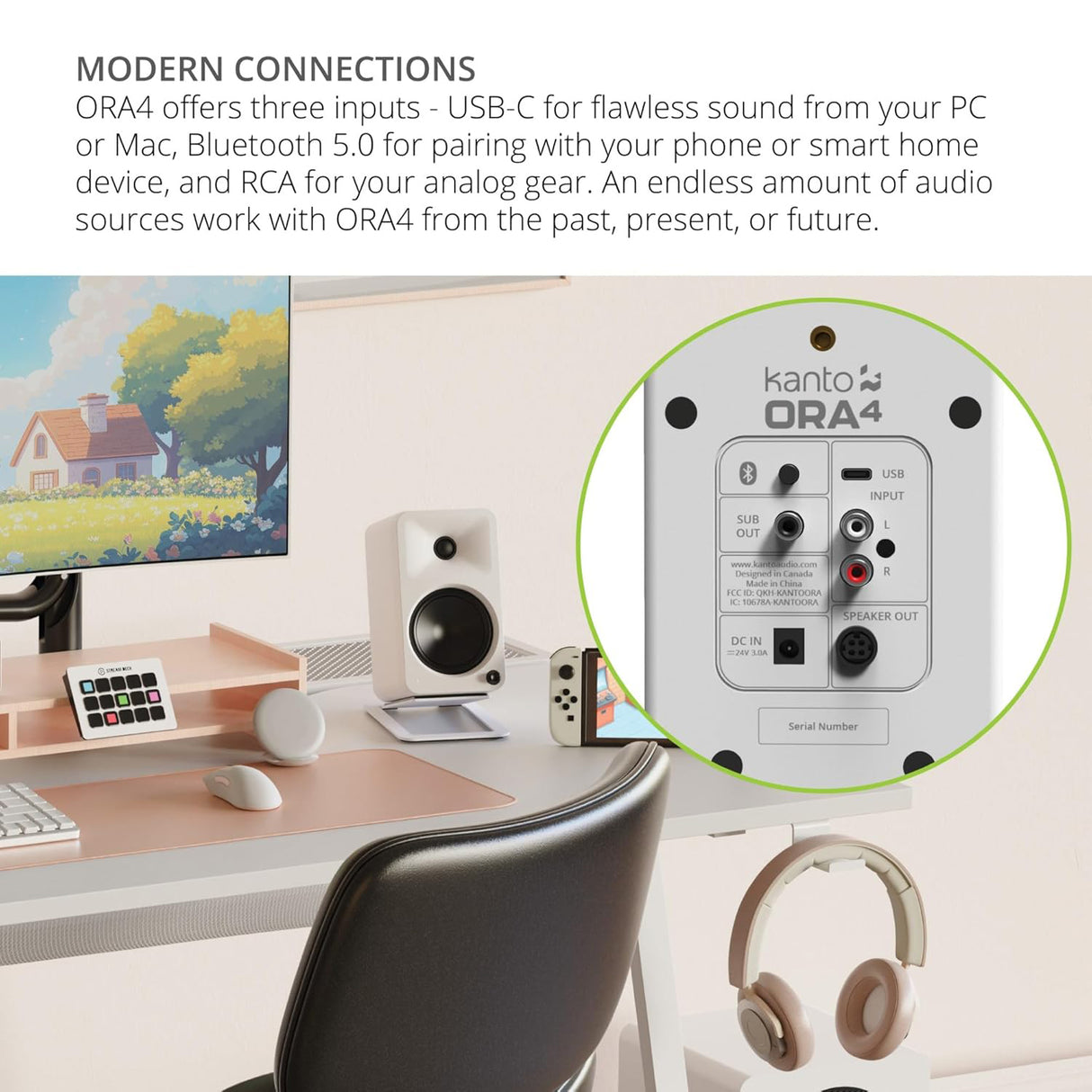 Kanto ORA4, 140W Powered Reference Speakers with USB-C Input and Bluetooth, Pair