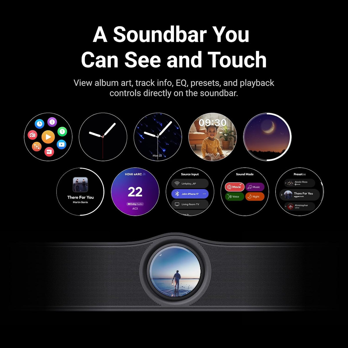 WiiM Bar, 3.0.2 Dolby Atmos & DTS with HDMI eARC, Intuitive Touch Interface, RoomFit™ & Clear Voice, Remote Included. (White / Matte Black / Glossy Black)