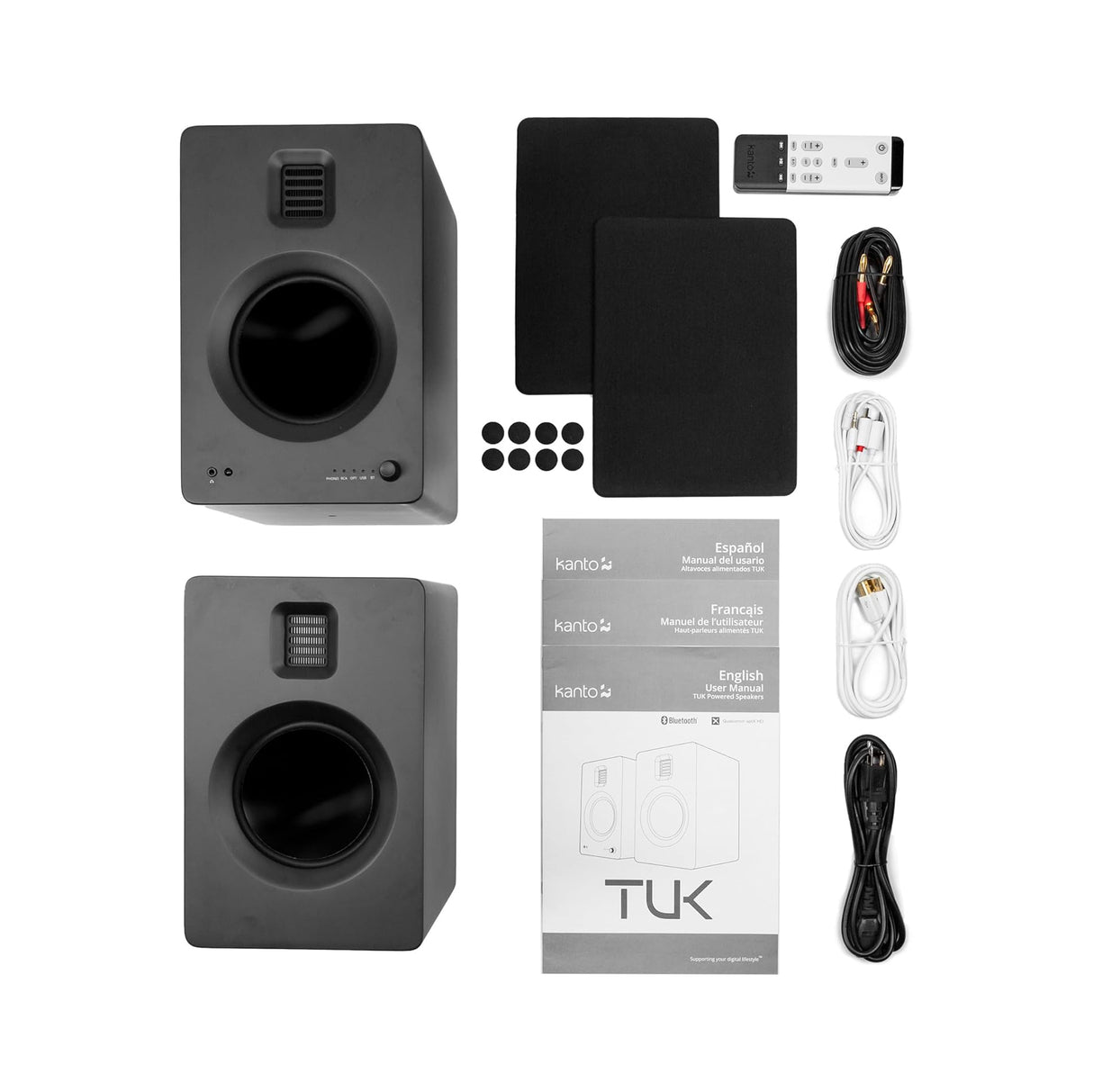 Kanto TUK, 260W Powered Bookshelf Speakers with Headphone Out, USB DAC, Dedicated Phono Pre-amp and Bluetooth, Pair