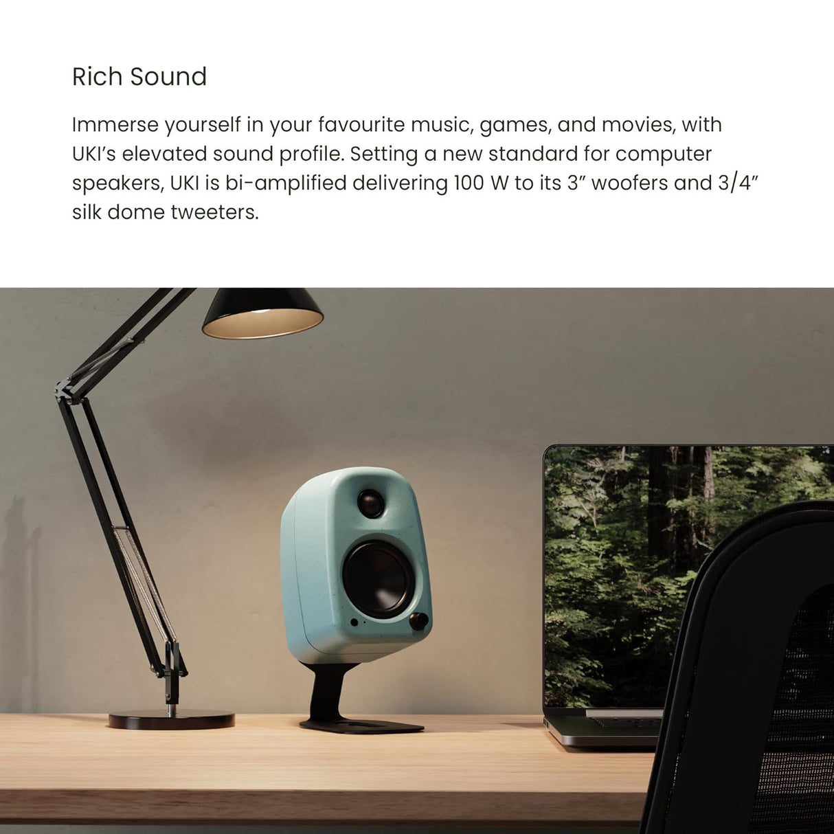 Kanto UKI, 100W Desktop Speakers with Bluetooth, USB-C, Headphone out, Pair