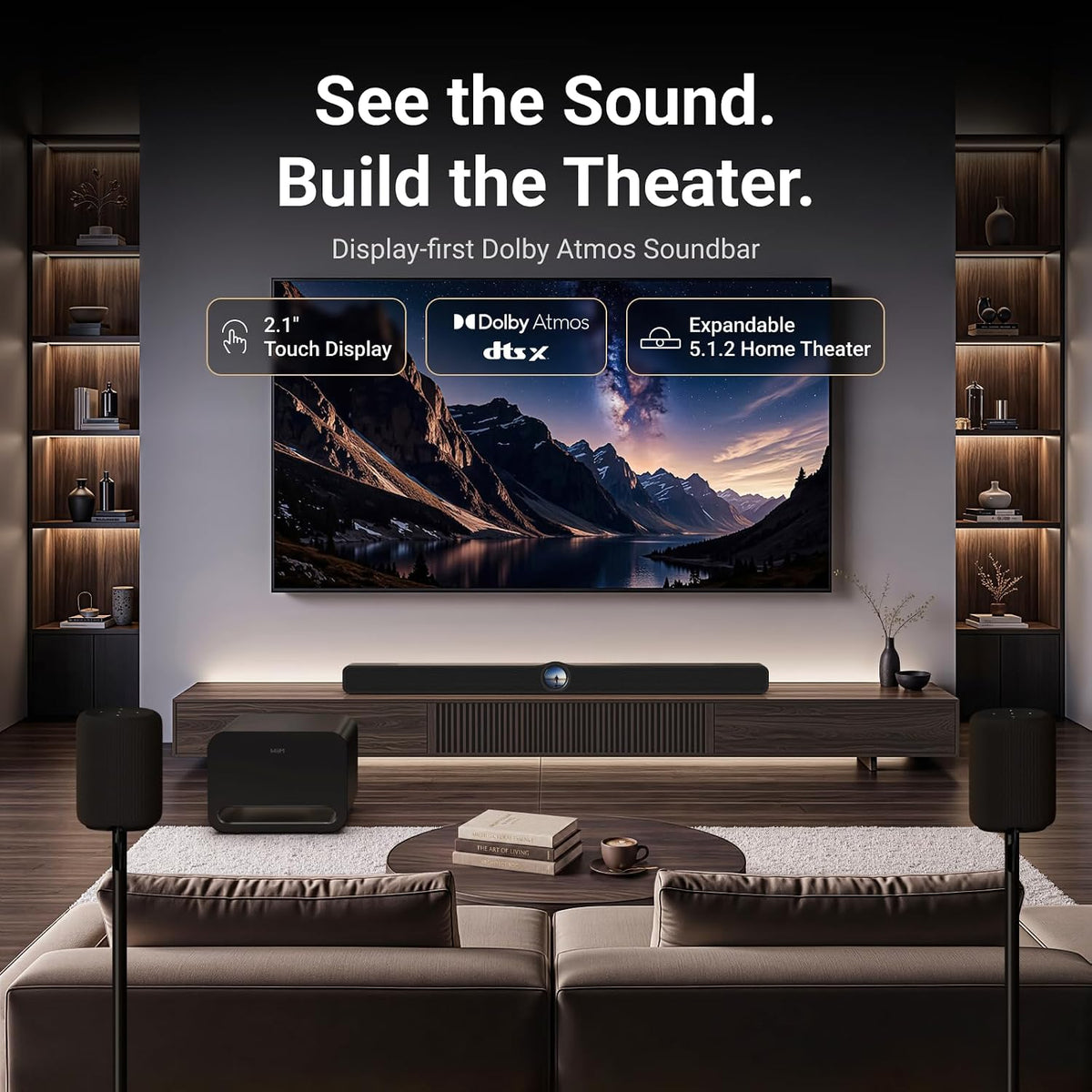 WiiM Bar, 3.0.2 Dolby Atmos & DTS with HDMI eARC, Intuitive Touch Interface, RoomFit™ & Clear Voice, Remote Included. (White / Matte Black / Glossy Black)
