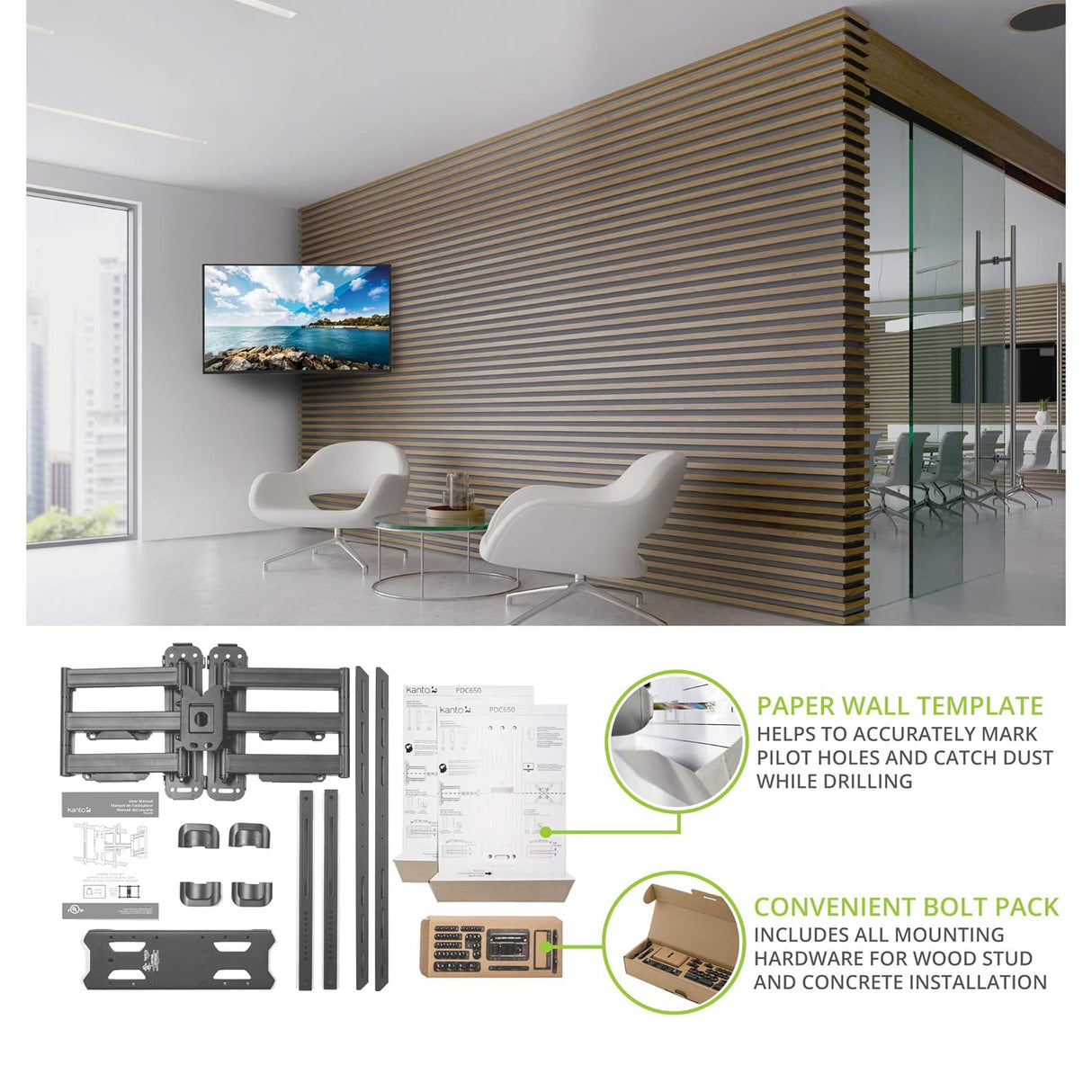 Kanto PDC650, Full Motion Corner TV Mount for 37" - 70" TVs, Compatible with Inner and Outer Corners