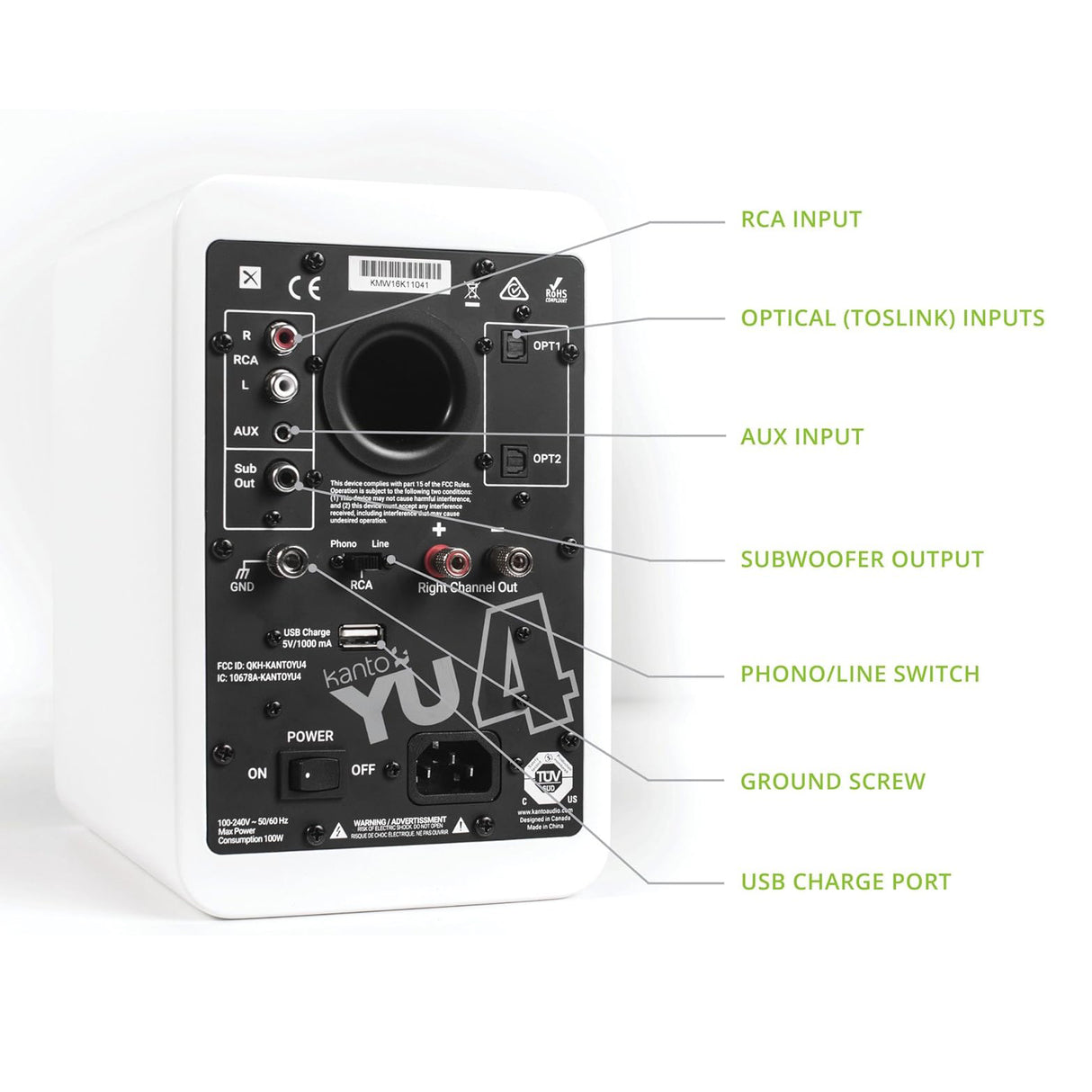 Kanto YU4, 140W Powered Bookshelf Speakers with Bluetooth and Phono Preamp, Pair