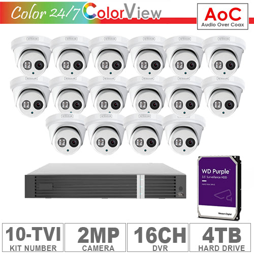 Acegear KIT-10-TVI (16 Cameras TVI 2MP AOC + 1-WD/4-TB + 1-DVR/16-CH)