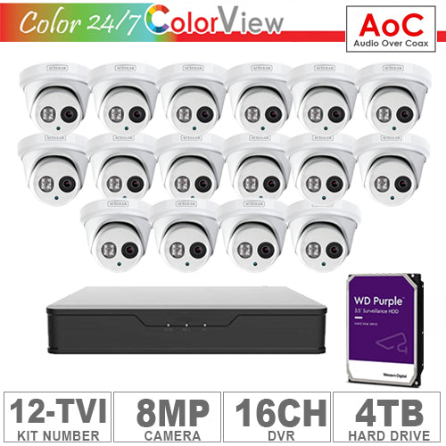 Acegear KIT-12-TVI (16 Cameras TVI 8MP AOC + 1-WD/4-TB + 1-DVR/16-CH)
