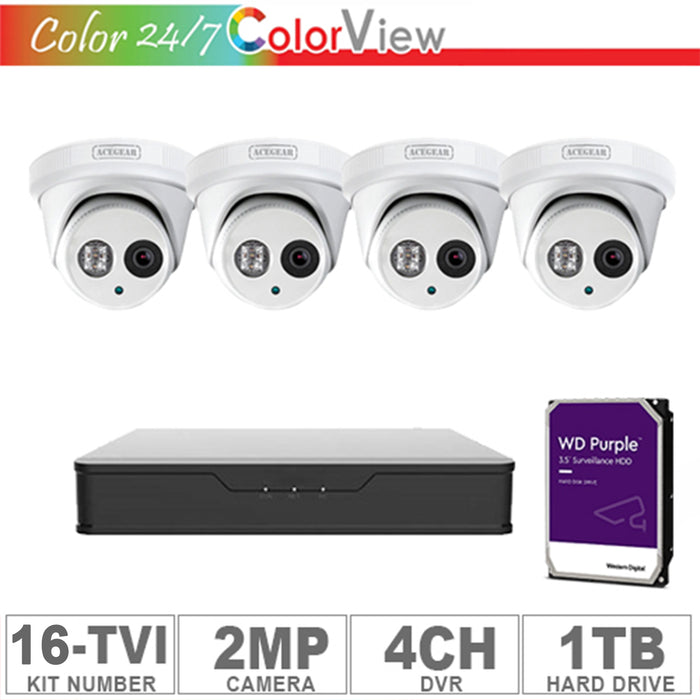 Acegear KIT-16-TVI (4 Cameras-EZ TVI 2MP + 1-WD/1-TB + 1-DVR/4-CH)