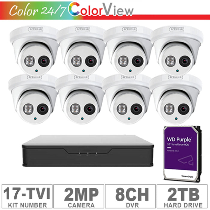 Acegear KIT-17-TVI (8 Cameras-EZ TVI 2MP + 1-HD/2-TB + 1-DVR/8-CH)