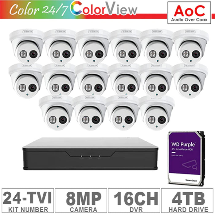 Acegear KIT-24-TVI (16 Cameras-EZ TVI 8MP AOC + 1-HD/4-TB + 1-DVR/16-CH)