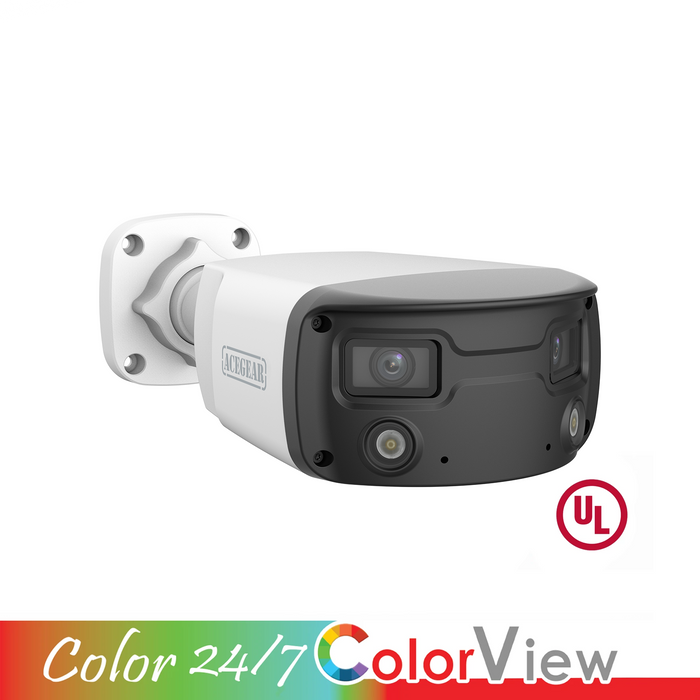 Acegear CI3402PNAS-CV, 4MP Color View Wide Angle up to 160.00°, Dual 4.0mm Lens, 98ft. LED Range, H.265, 48vPoE 12VDC UL Listed