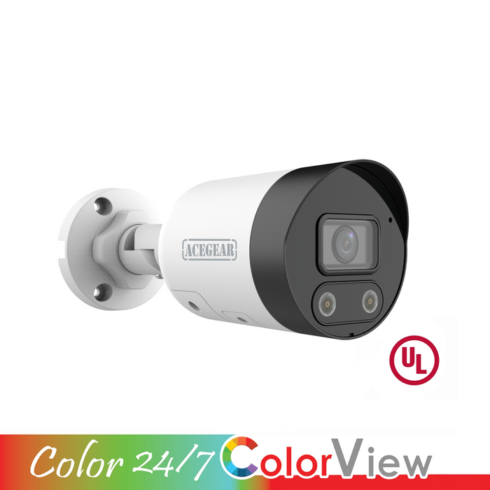 Acegear CI3805AS-CV IP 4K/8MP 2.8mm Fixed Lens, Color View, Microphone & Speaker, Active Deterrence, 1/2.7" CMOS, 3840x2160 /120dB True WDR / IP67 /  IR Range: up to 30m(98ft) /  0.01 Lux Min. /  Support 256G Micro SD Card Slot, UL Listed.