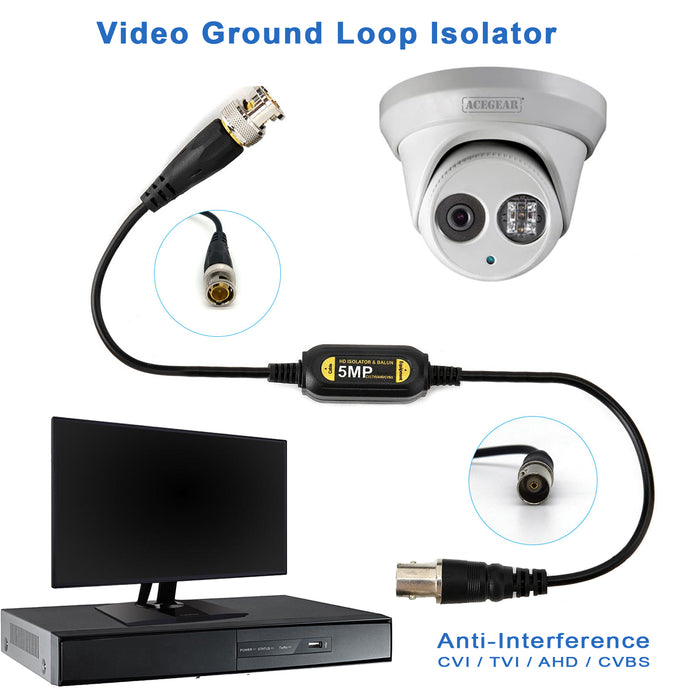 Acegear VGL001 Video Ground Isolator, Anti-interference, 5MP/8MP Support HD-CVI/AHD/TVI/CVB