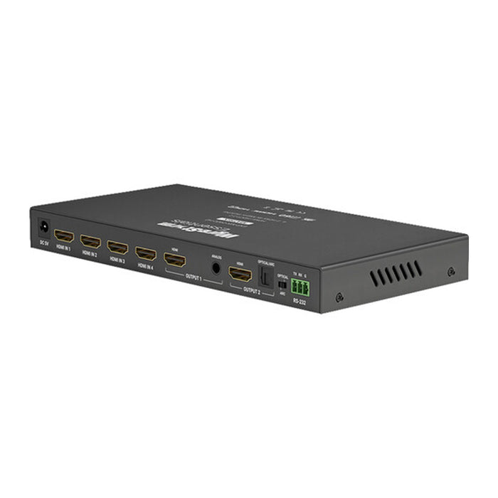 WyreStorm EXP-MX-0402-H2, WyreStorm Essentialsâ„¢ 4K HDR 4 Input 2 Scaling Output HDMI Matrix Switcher with ARC, Analog and Digital Audio De-Embed