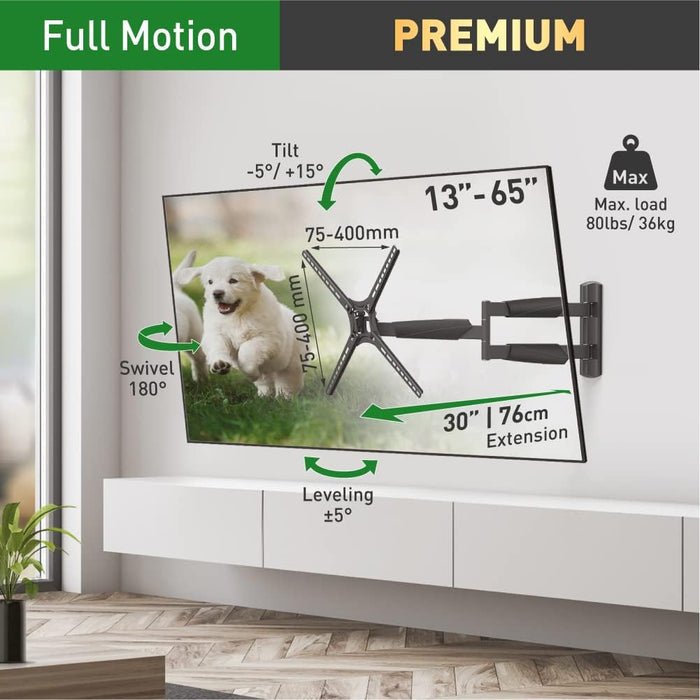 BARKAN BM343LP, Articulating  13" - 65", Full Motion Long 21" Extension, Swivel & Tilt