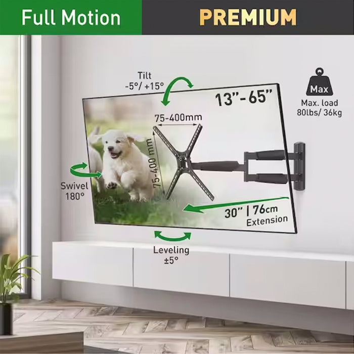 BARKAN BM343XL, Articulating  13" - 65", Full Motion Extra Long 30" Extension, Swivel & Tilt