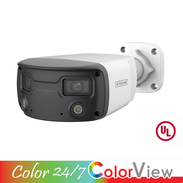 Acegear CI3802PNAS-CV, 8MP Color View Wide Angle up to 180.00°, Dual 4.0mm Lens, 98ft. LED Range, H.265, 48vPoE 12VDC UL Listed
