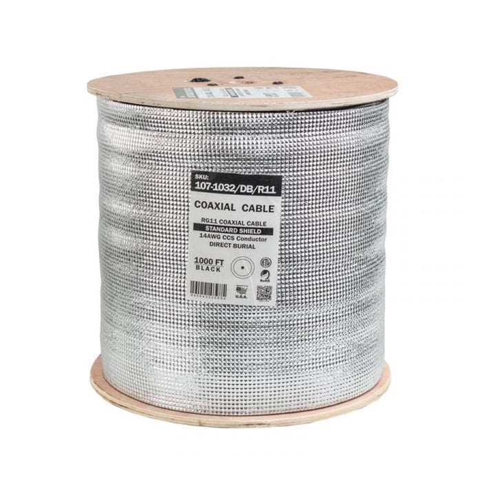 Vertical Cable (107-1032-DB-R11) RG11 Direct Burial, Standard Shield, 14AWG Solid CCS Conductor, Aluminum Foil with 60% Braid, CL2, CM, PVC Jacket.