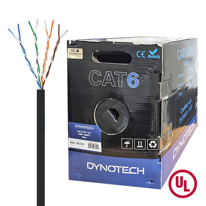 Dynotech CAT6UL, SOLID COPPER, 23AWG, UTP, 8C, 550MHz, CMR, PVC Jacket (1000 ft), UL Listed