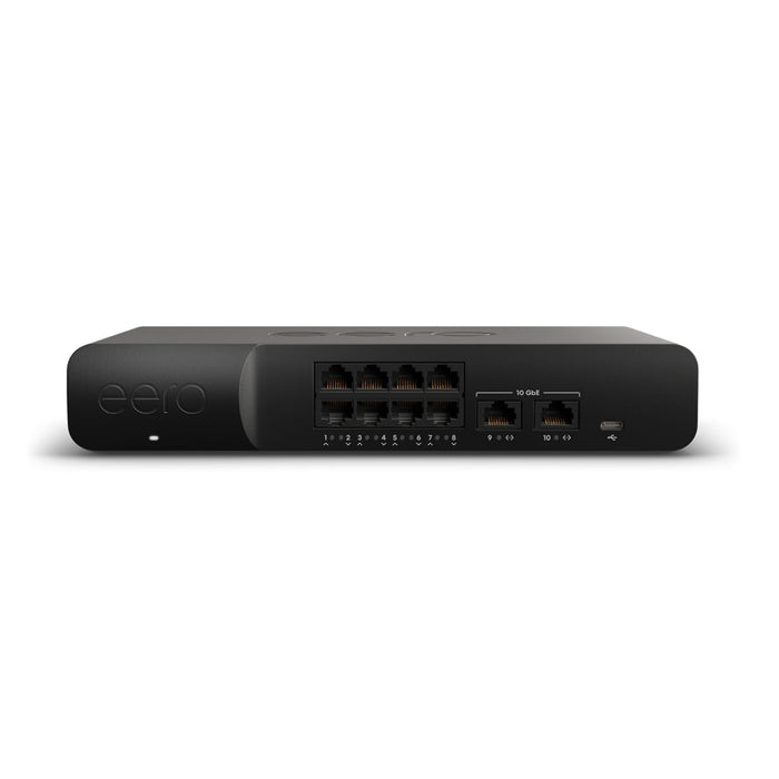 eero PoE Gateway, 10-port eero router and PoE switch | Two 10 GbE ports and eight 2.5 GbE PoE ports