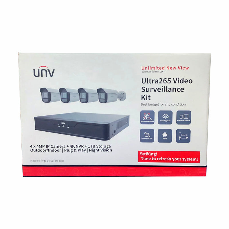 UNV EK-S31P4T44T1-V2, 4CH, Surveillance Kit with (4) Bullet, 1TB HDD and (4) Cables