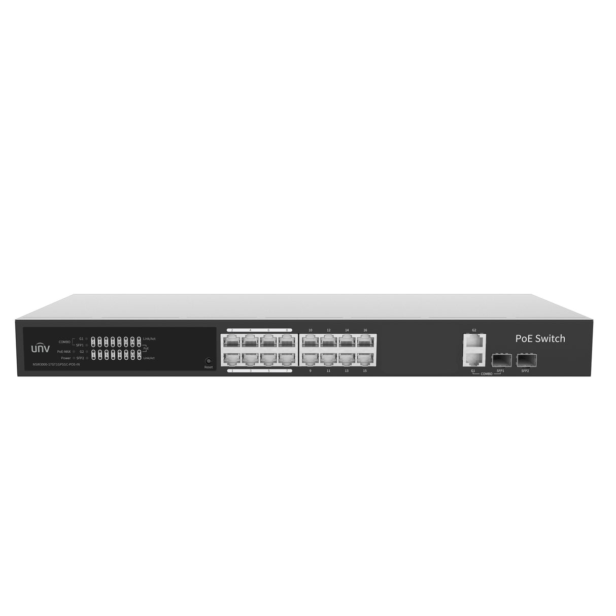 UNV NSW3000-17GT1GP1GC-POE-IN, 16 Port Gigabit, 250W Cloud Managed Ethernet PoE Switch