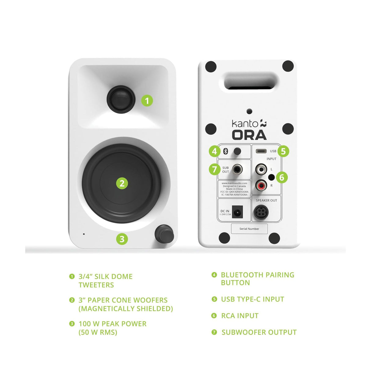 Kanto ORA, 100W Powered Reference Desktop Speakers with USB-C Input and Bluetooth, Pair