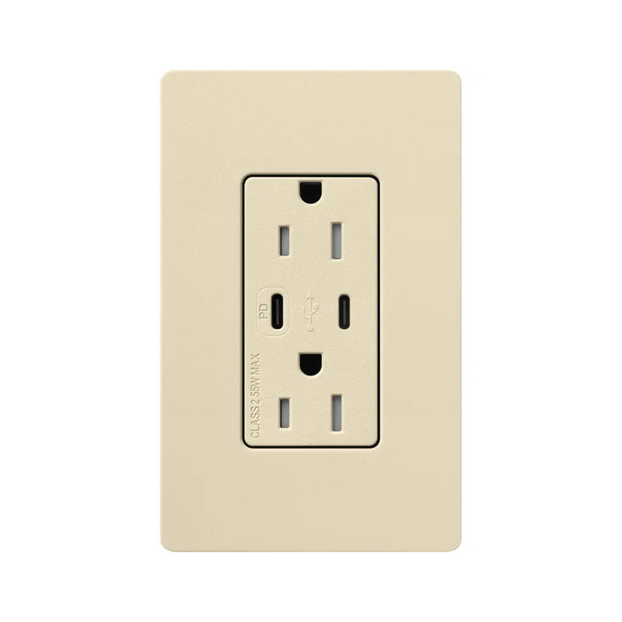 Lutron SCR-15-CCTR-SD, Claro 15A Tamper-Resistant USB Type C Duplex Receptacle - Sand