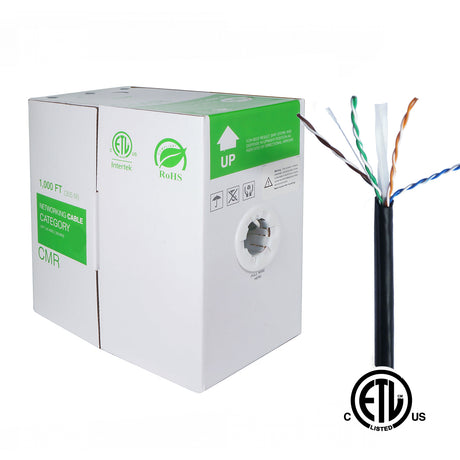 SDI Cable (CAT6) UTP Cable Pure Copper ETL, 1000ft Black / White