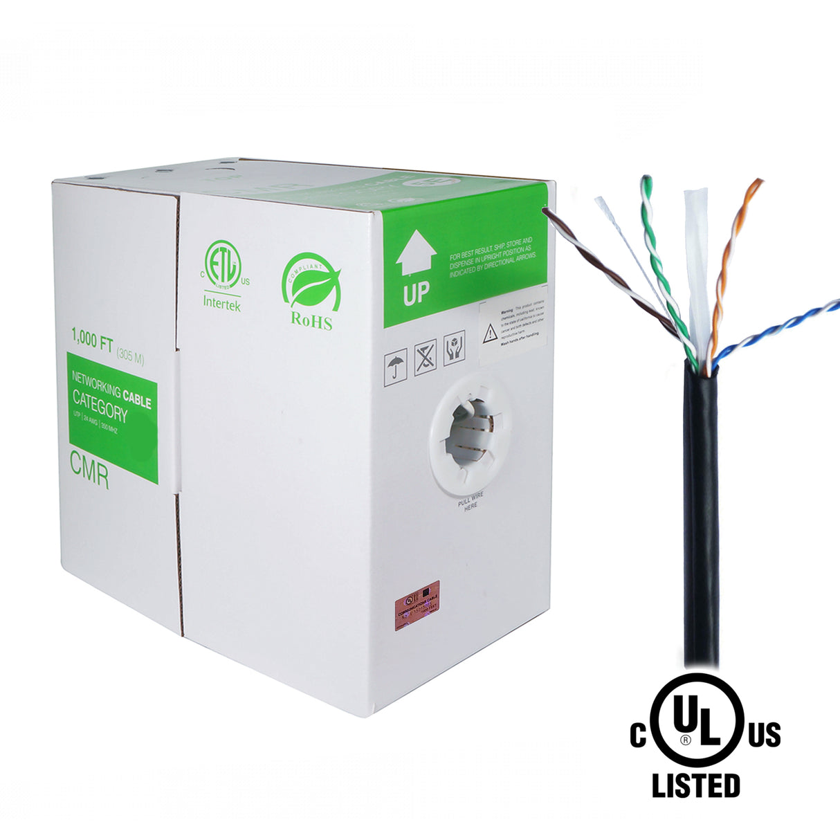 SDI Cable (CAT6UL) UTP CAT6 Cable Pure Copper UL Listed, 1000ft, Black / White