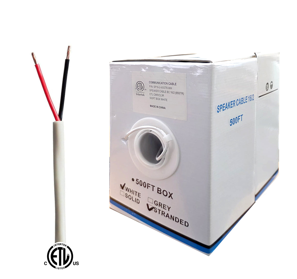 SDI Cable  (16-2) 16AWG 2 Conductor Bare Copper, 500ft, White