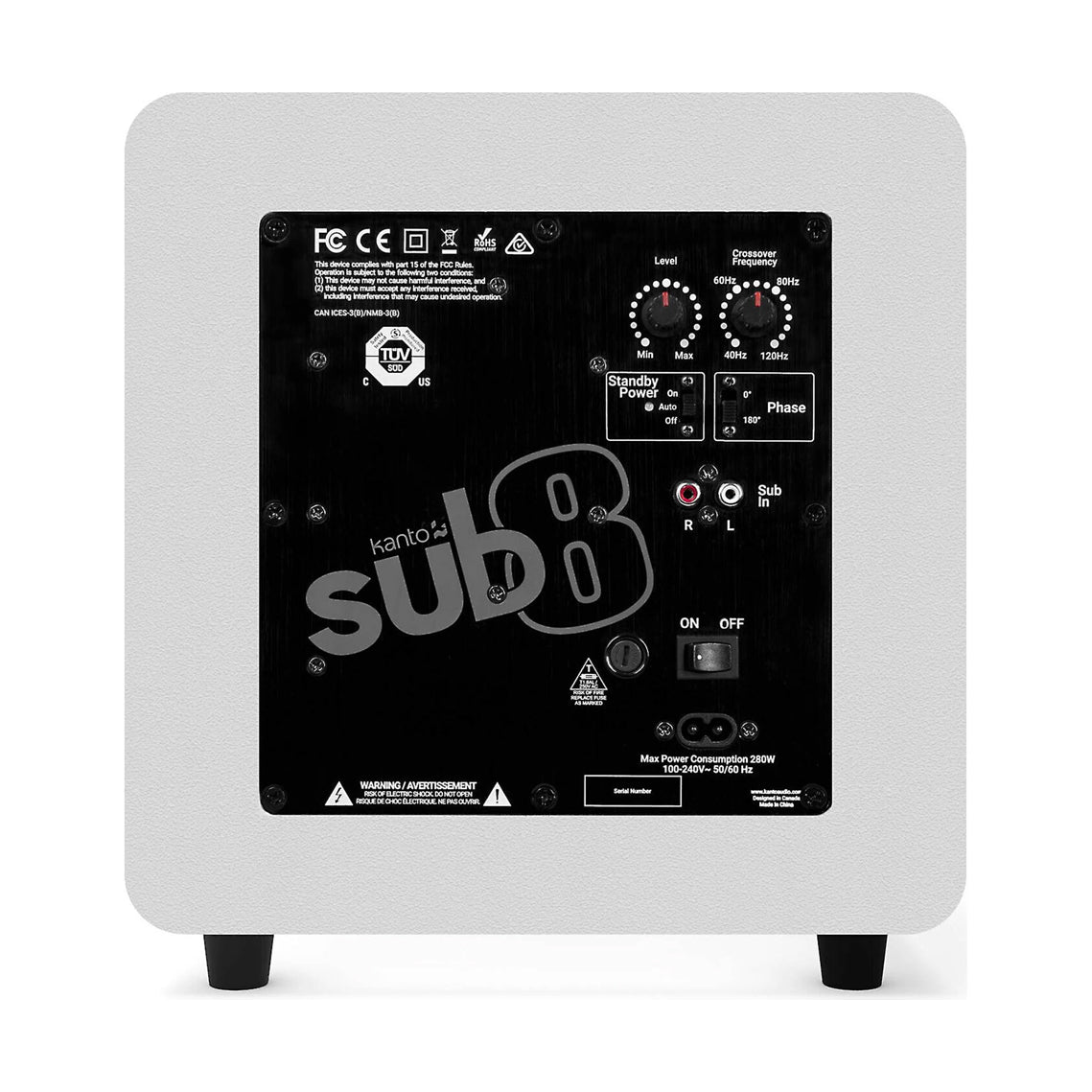 Kanto SUB8V, 8" 300W Sealed Powered Subwoofer and Bluetooth, Matte Black / Vinyl White