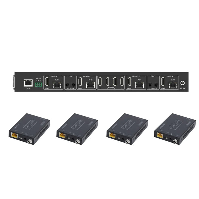 Simplified MX44KT, Scaling 50m 4K 4x4 HDMI Matrix Kit over CAT5e/6/7