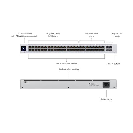 Ubiquiti USW-48-POE, UniFi 48-Port Managed, 32 Gigabit PoE Ports, 16 Gigabit Ports Switch with 4 SFP Ports