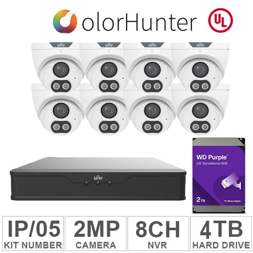UNV KIT-IP/05 (8 IP Cameras 2MP + 1-WD/4-TB + 1-NVR/8-CH)