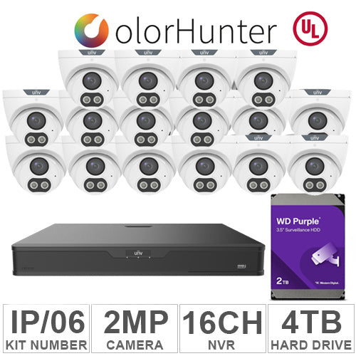 UNV KIT-IP/06 (16 IP Cameras 2MP + 1-WD/4-TB + 1-NVR/16-CH)