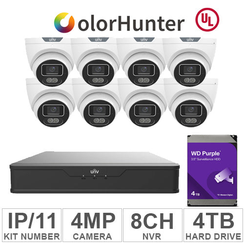 UNV KIT-IP/11 (8 Cameras IP 4MP + 1-WD/4-TB + 1-NVR/8-CH)