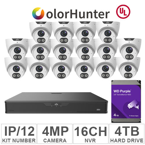 UNV KIT-IP/12 (16 IP Cameras 4MP + 1-WD/4-TB + 1-NVR/16-CH)