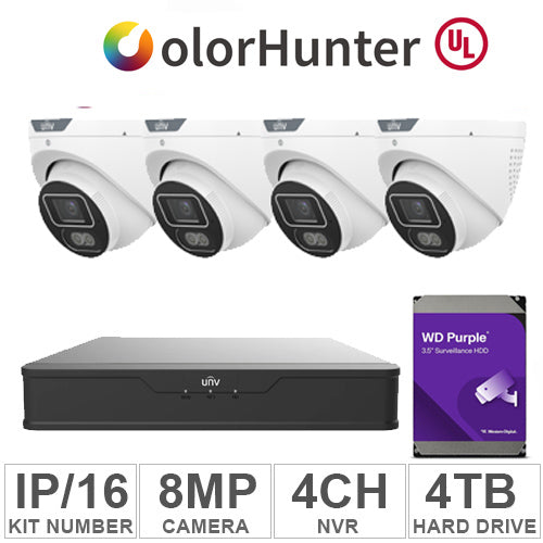 UNV KIT-IP/16 (4 Cameras IP 8MP + 1WD/4TB + 1-NVR/4CH)