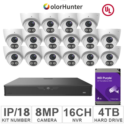 UNV KIT-IP/18 (16 Cameras IP 8MP + 1WD/4TB + 1-NVR/16CH)