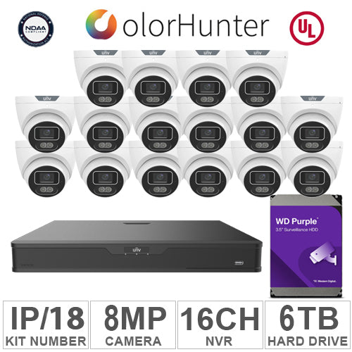 UNV KIT-IP/18 (16 Cameras IP 8MP + 1WD/6TB + 1-NVR/16CH)