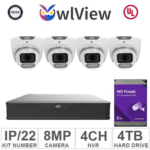 UNV KIT-IP/22 (4 Cameras IP 8MP + 1WD/4TB + 1NVR/16CH)