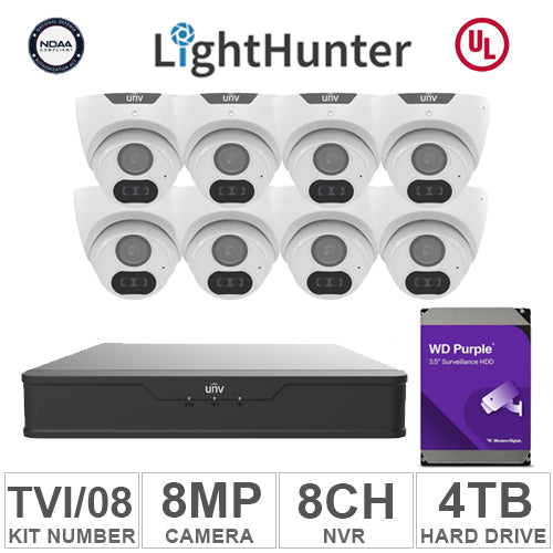 UNV KIT-TVI/08 (8 TVI Cameras 8MP + 1-WD/4-TB + 1-DVR/8-CH)