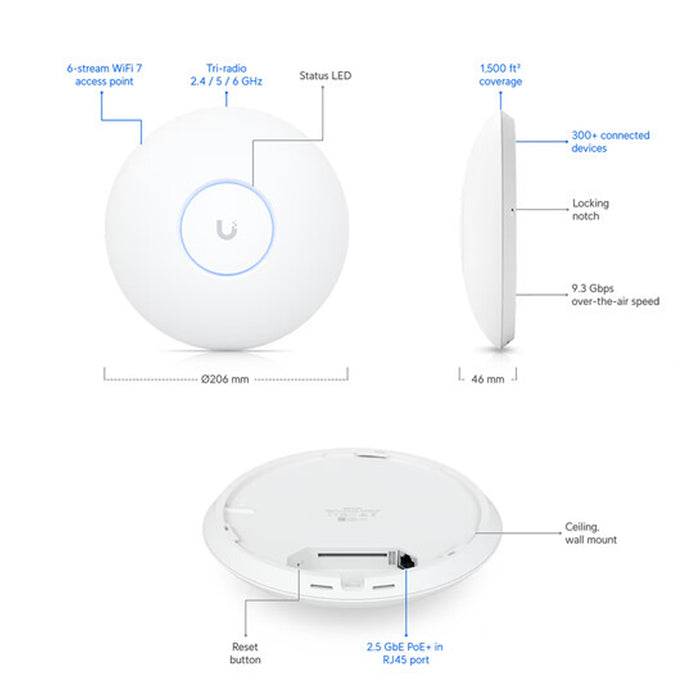 Ubiquiti U7-PRO-US UniFi 7 Access Point Enterprise WI-FI System, White