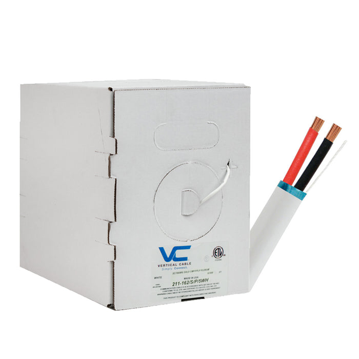 Vertical Cable (211-162/S/P/5WH), Speaker Cable 16/2 CL3P, CMP Plenum Rated, Shielded, Stranded, Bare Copper Conductors, White, 500ft, Pull Box.
