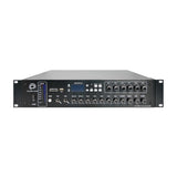 Vanco PA6X240, 6-channel commercial amplifiers with 8ohm and 70/100V outputs, 2 mic inputs, 3 RCA inputs, Bluetooth, USB/SD playback, and an FM tuner, all in a 2U rack mount design. Closeout
