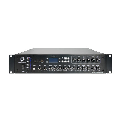 Vanco PA6X240, 6-channel commercial amplifiers with 8ohm and 70/100V outputs, 2 mic inputs, 3 RCA inputs, Bluetooth, USB/SD playback, and an FM tuner, all in a 2U rack mount design. Closeout
