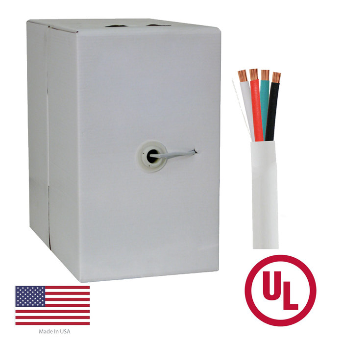 Vertical Cable (211-164/P/5WH), Speaker Cable, 16/4 CL3P, CMP Plenum Rated, Unshielded, Stranded, Bare Copper Conductors, White, 500ft, Pull Box.