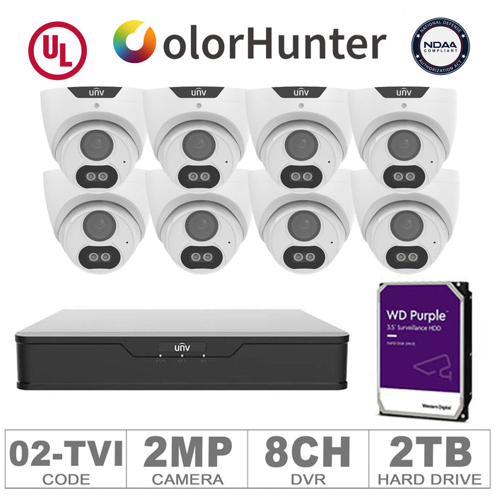 UNV KIT-TVI/02 (8 TVI Cameras 2MP + 1-WD/2-TB + 1-DVR/8-CH)