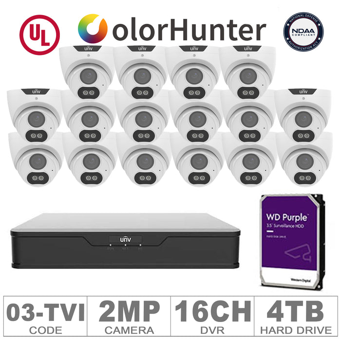 UNV KIT-TVI/03 (16 TVI Cameras 2MP + 1-WD/4-TB + 1-DVR/16-CH)