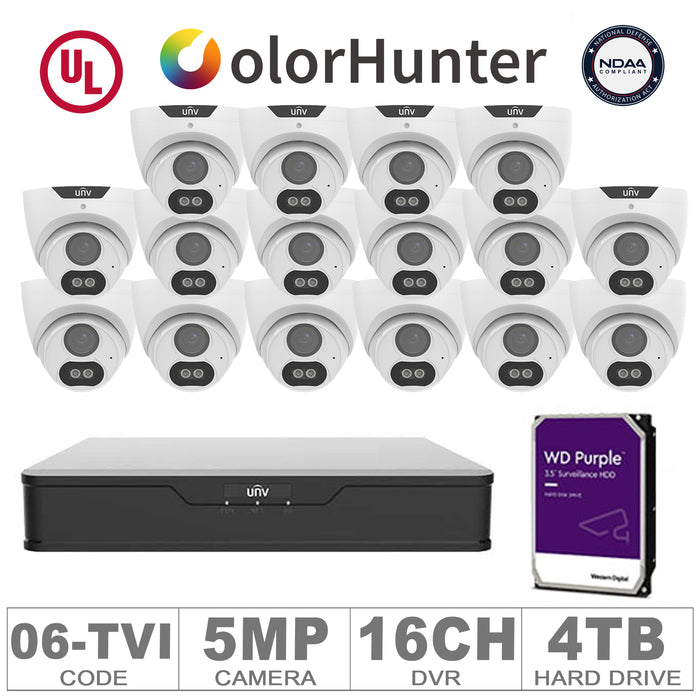 UNV KIT-TVI/06 (16 TVI Cameras 5MP + 1-WD/4-TB + 1-DVR/16-CH)