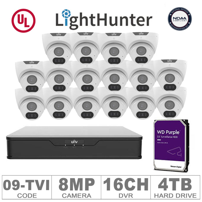 UNV KIT-TVI/09 (16 TVI Cameras 8MP + 1WD/4-TB + 1-DVR/16-CH)